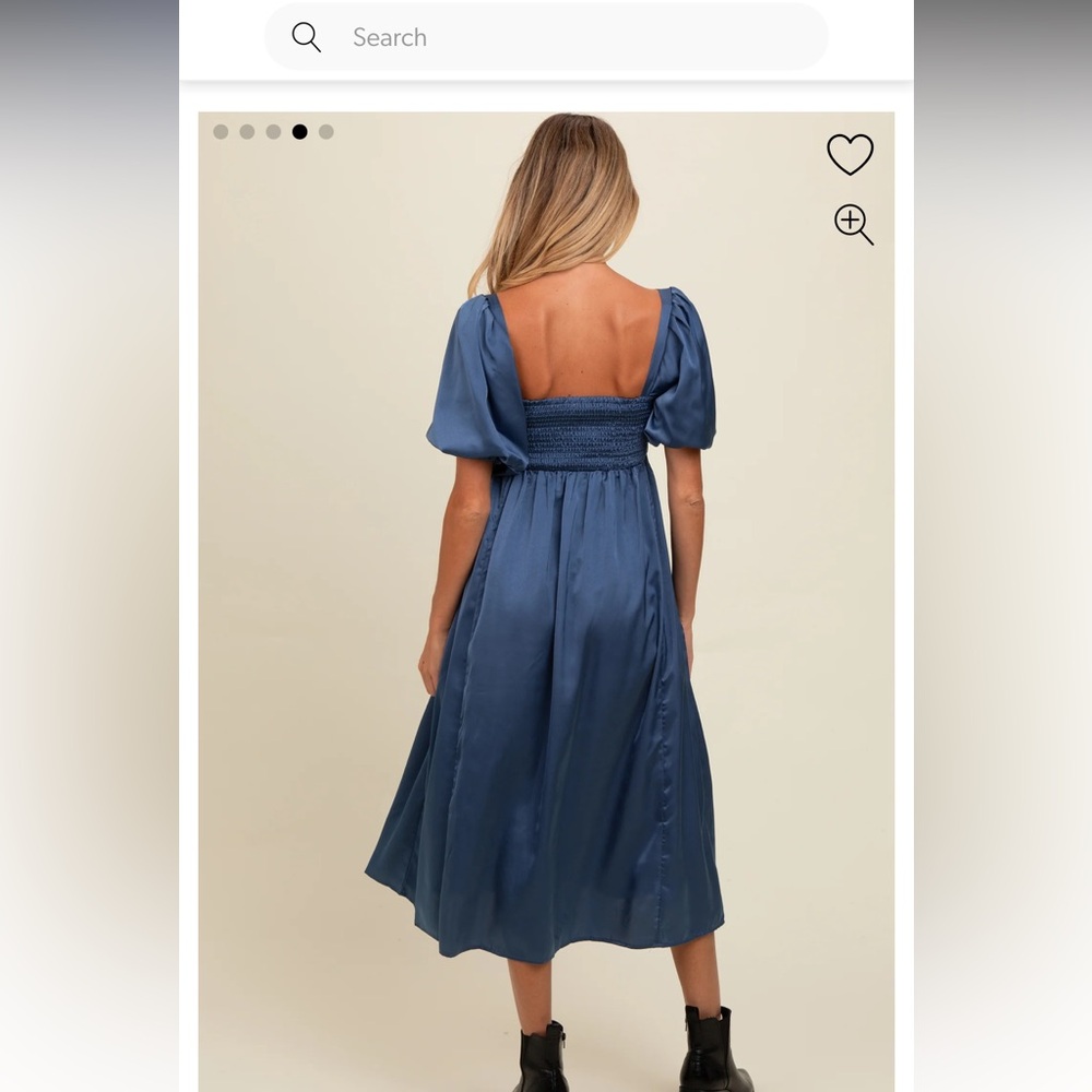 Pinkblush Blue Satin Puff Sleeve Midi Dress - Picture 2 of 2